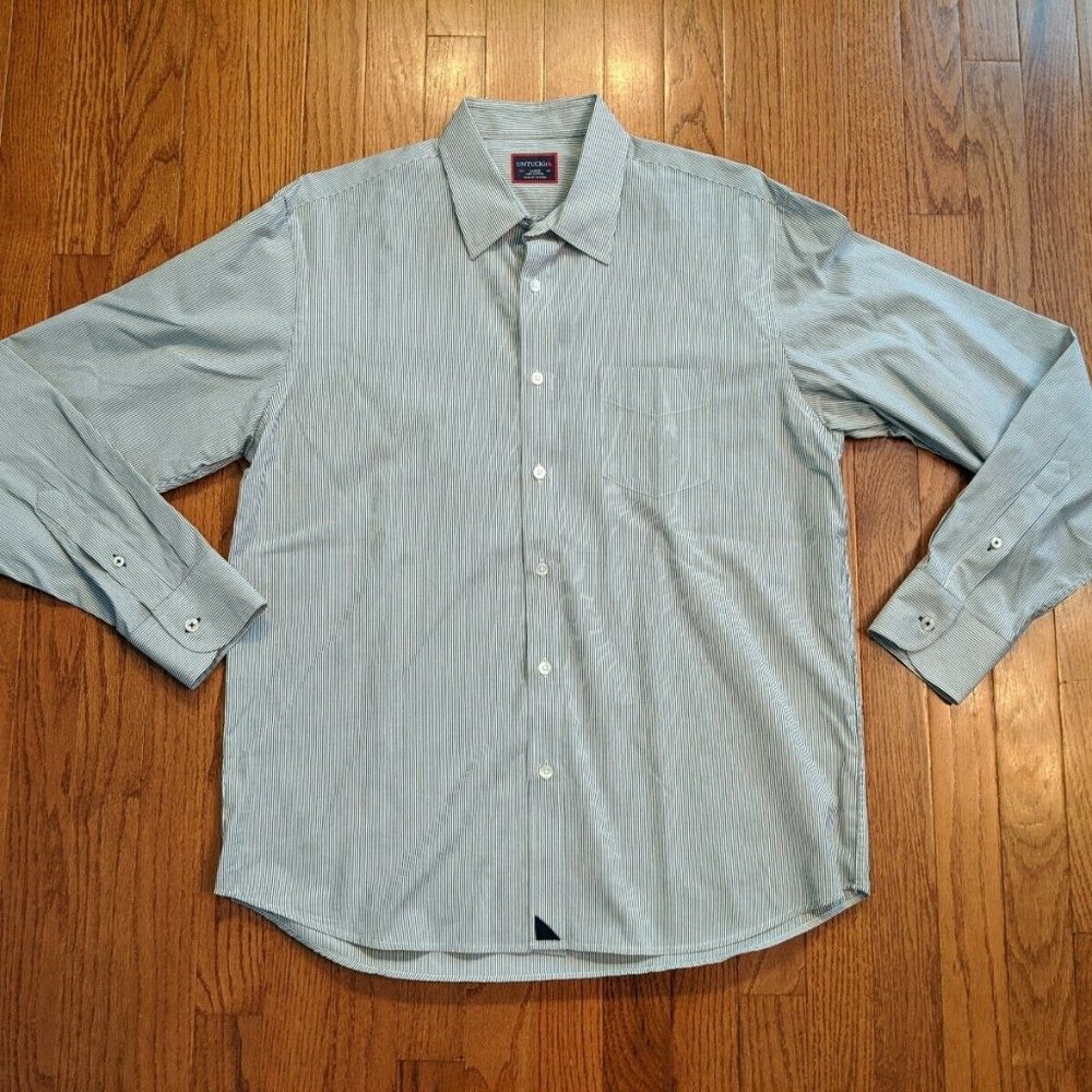 UNTUCKit Mens Green White Stripe Long Sleeve